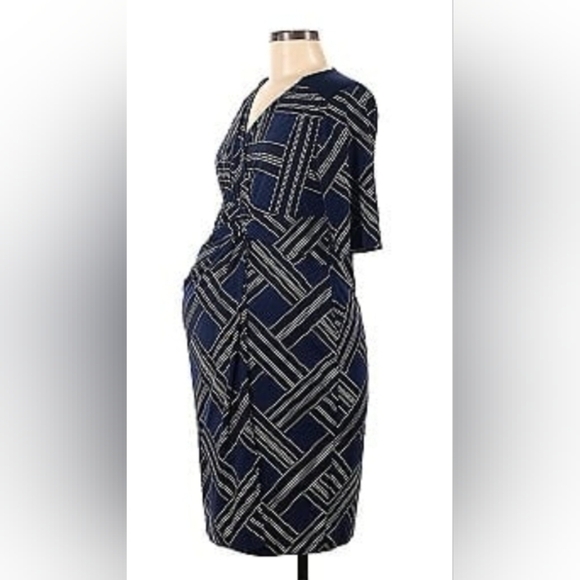 A Pea in the Pod Maternity Dress Navy Blue White Weave Pattern Size Small - Picture 1 of 4